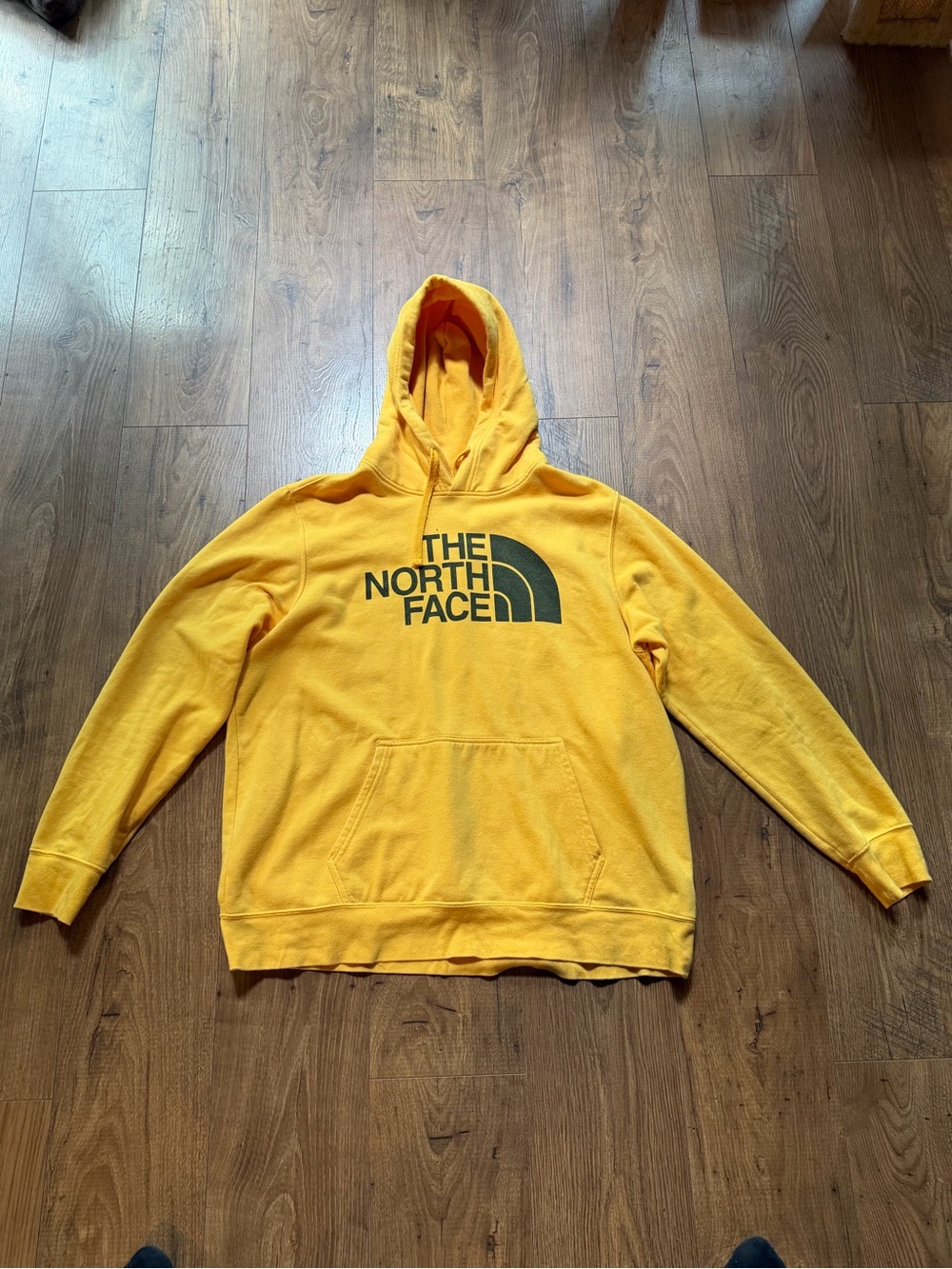 The North Face Men's Yellow Crewneck Hoodie with Black Logo